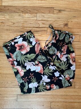 SHEIN Black and Pink Tropical Floral Wide-Leg Pants